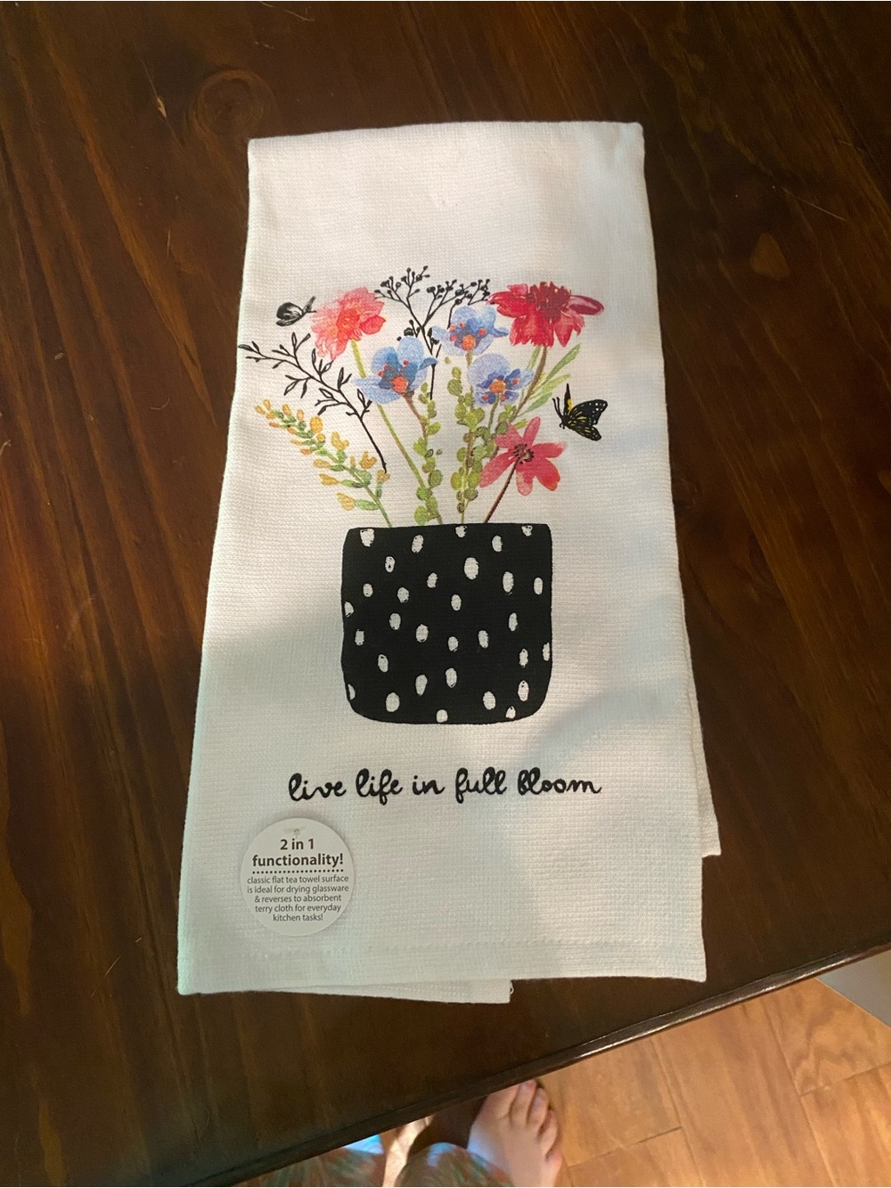 Floral Potted Bouquet Kitchen Towel - White with Pink & Blue Flowers